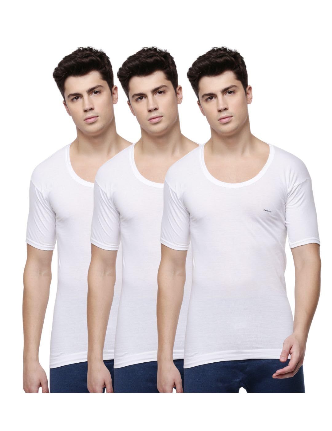 dollar Lehar Men Combed Cotton Round Neck with Sleeve Vest -White-picture-20