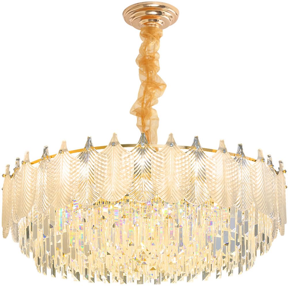HUAYUSEDF Gold Bedroom Crystal Chandelier Ceiling Light Dimmable Modern Pendant Large Nordic Glass White for Living Room Foyer Entryway