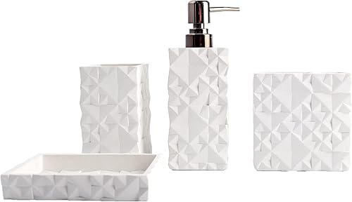 Hymmah - Juego de accesorios de baño decorativos en resina, estilo casa de campo, 4 piezas soporte para cepillo de dientes, vaso, dispensador de