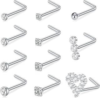 18G 20G Nose Rings Studs Surgical Steel L Shaped Screw Nose Piercing Jewelry for Women Men