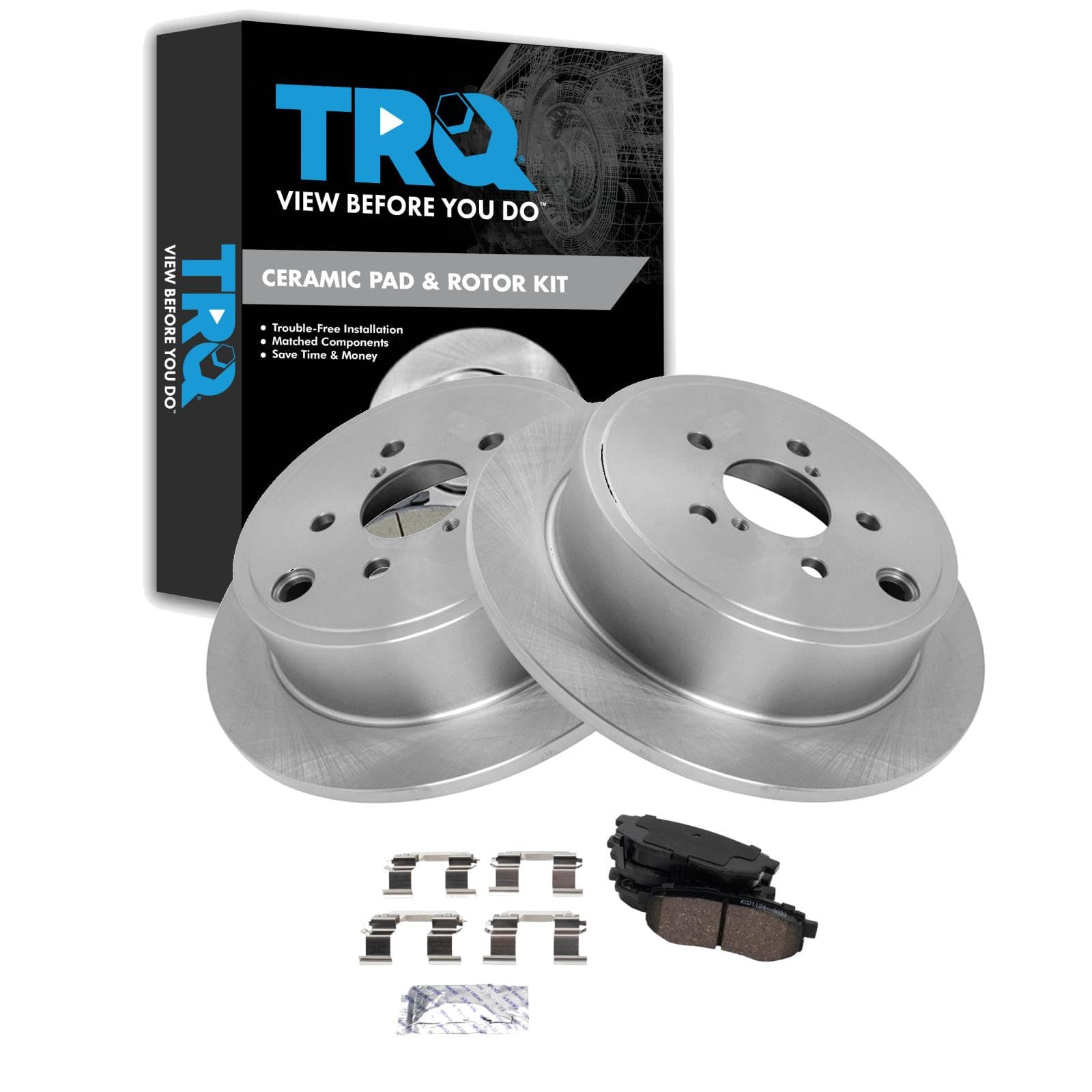 TRQ Rear Brake Pad and Rotor Set Ceramic Vented Rotors Compatible with 2013-2015 Subaru BRZ 2010-2014 Legacy