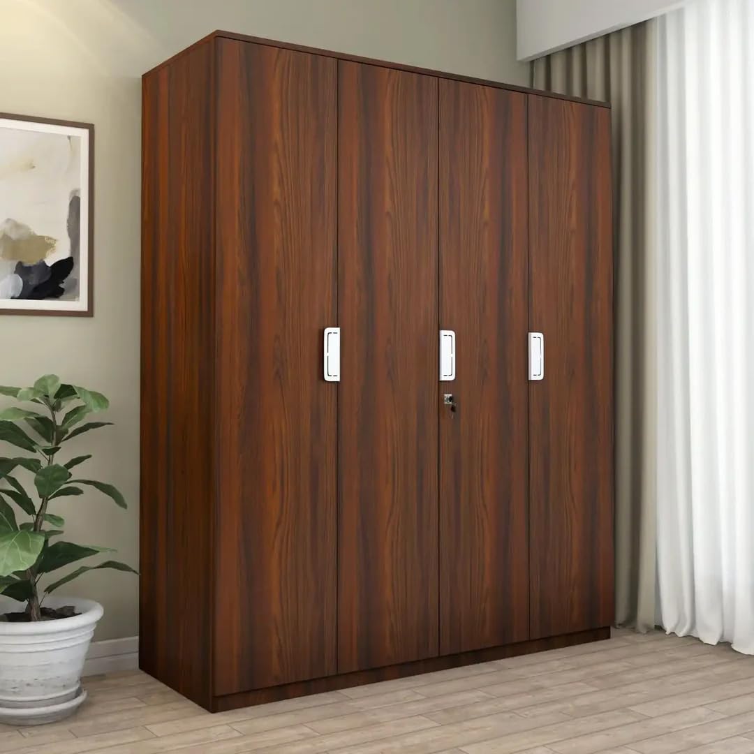 Nilkamal Joyce Neo 4 Door Engineered Wood Wardrobe Without Mirror | 1 Year Warranty | Walnut