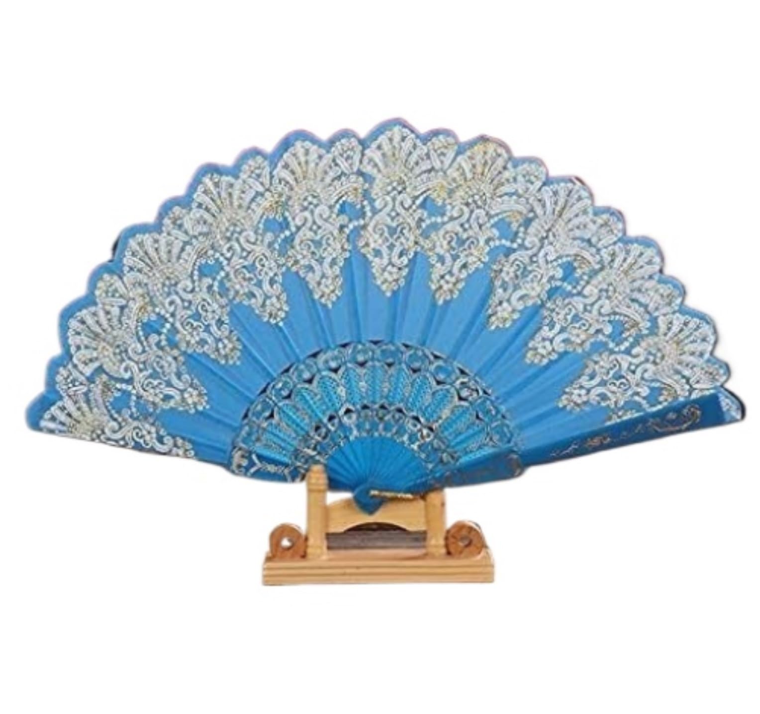 DANNMPX Display Fans Folding Hand Fan Retro For Wedding Party Chinese Style Dance Cloth Hand Held(Blue)