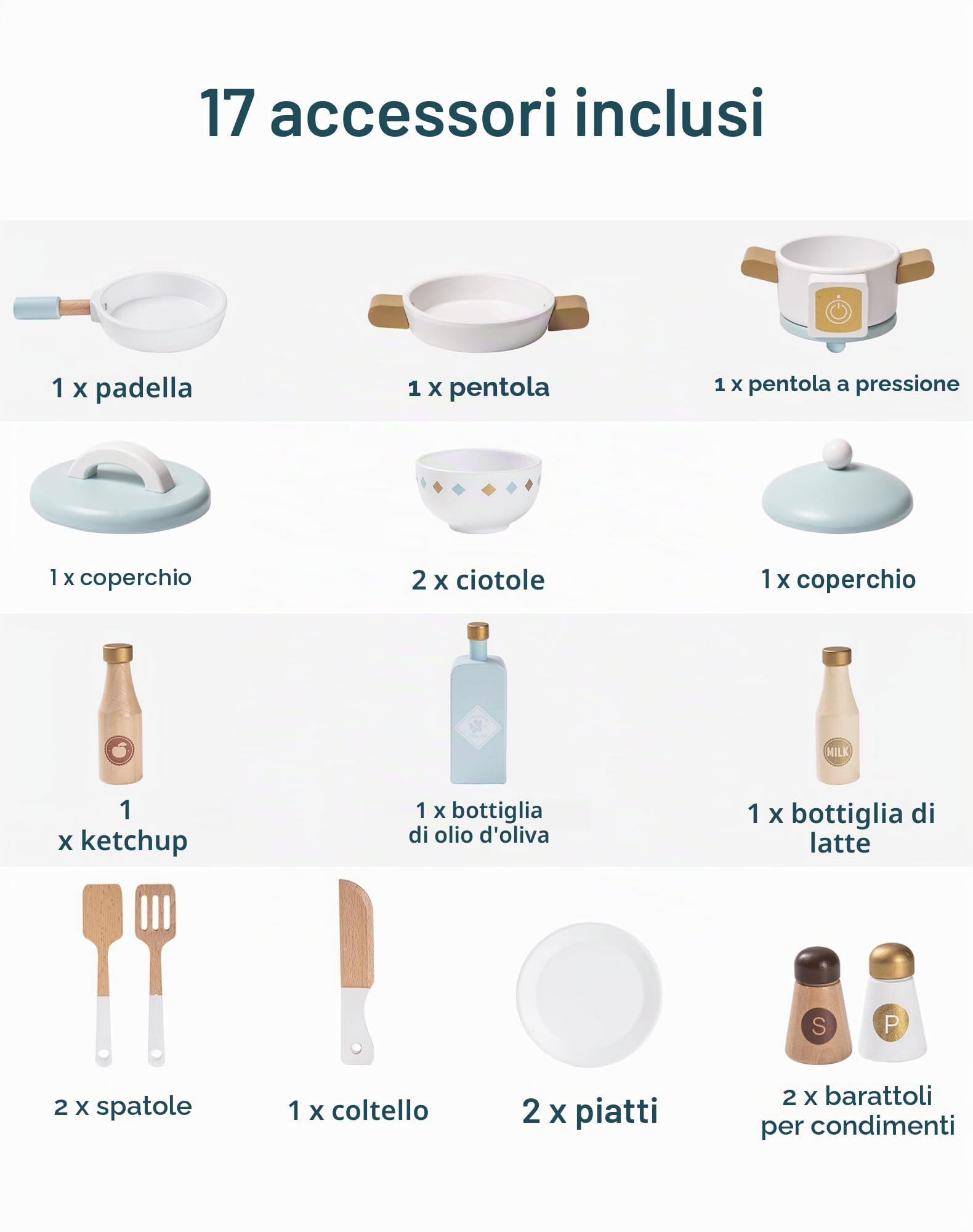 ROBOTIME Set di Cucina in Legno per Bambini, Gioco di Simulazione per Ragazze e Ragazzi con Forno a Microonde, Orologio, Porta Tovaglioli, Giocattoli da Cucina per Bambini dai 3 ai 10 Anni (Blu)