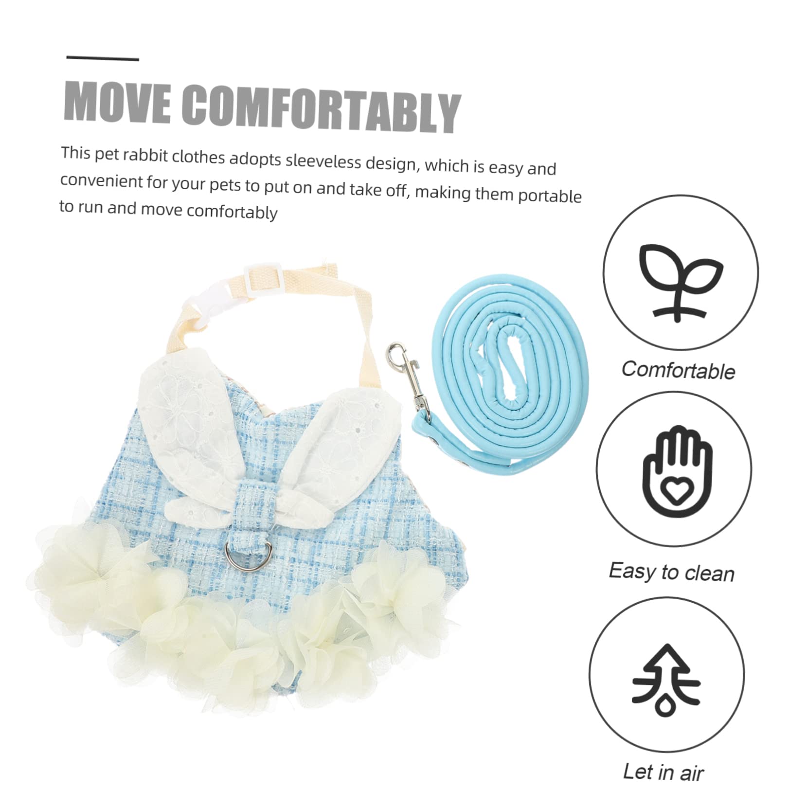 VANZACK 3sets Per Coniglio Con Guinzaglio Abbigliamento e Accessori Per Piccoli Animali Da Esterno Design Traspirante e Leggero Perfetta Per Festività e Passeggiate