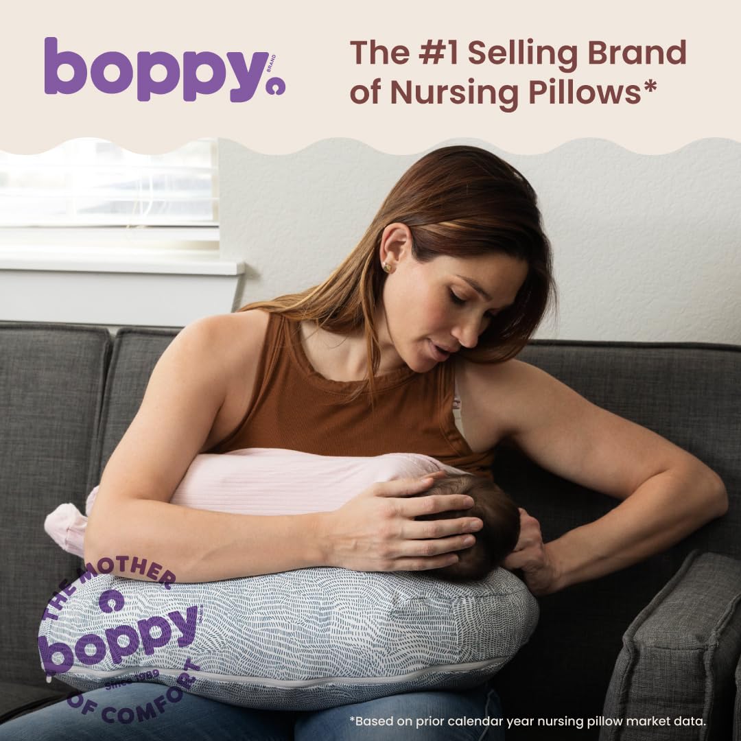 Boppy Nowa poduszka do karmienia - niebieski nakrapiany prąd - większa, mocniejsza, bardziej wspierająca poduszka do karmienia piersią i karmienia butelką - mocniejsze wypełnienie, wyższe podnoszenie,