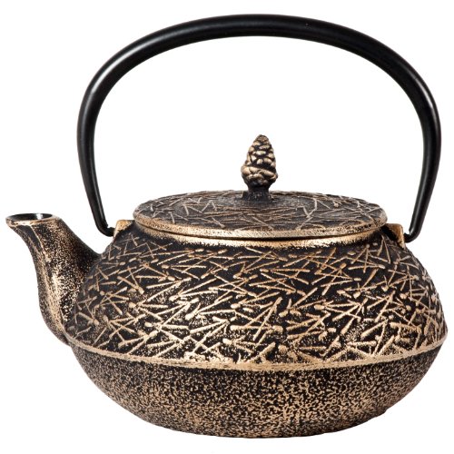 Iwachu Iron Teapot Tetsubin, Gold and Black Pine Needle