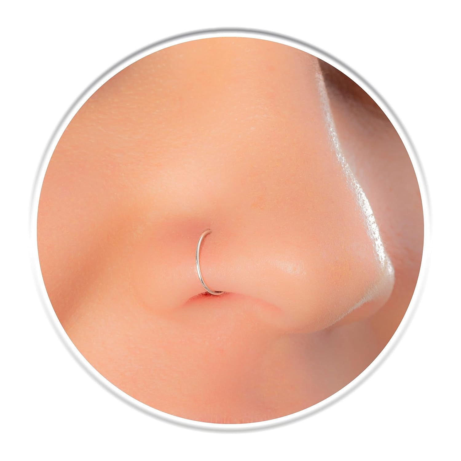 2 Pcs Plain Silver Nose Ring 20g Piercing Jewellery, 6mm 8mm Nose Rings hoop Snug and Super Snug Nose Ear Lip ring Tragus Septum Piercing Jewellery, stainless Steel Women Girl's Gift