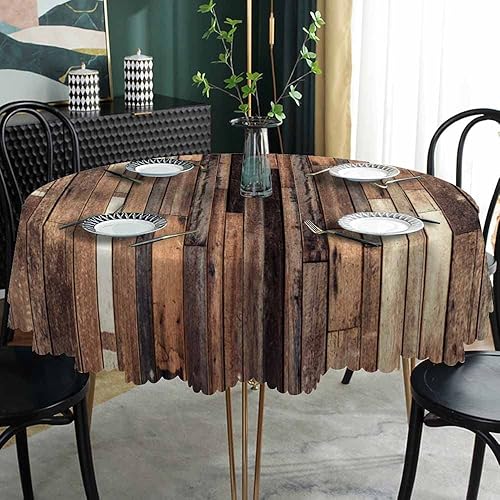 Miniatura 2 de AOYEGO Mantel redondo de madera marrón de grano antiguo de madera vintage de 60 pulgadas para comedor fiesta banquete