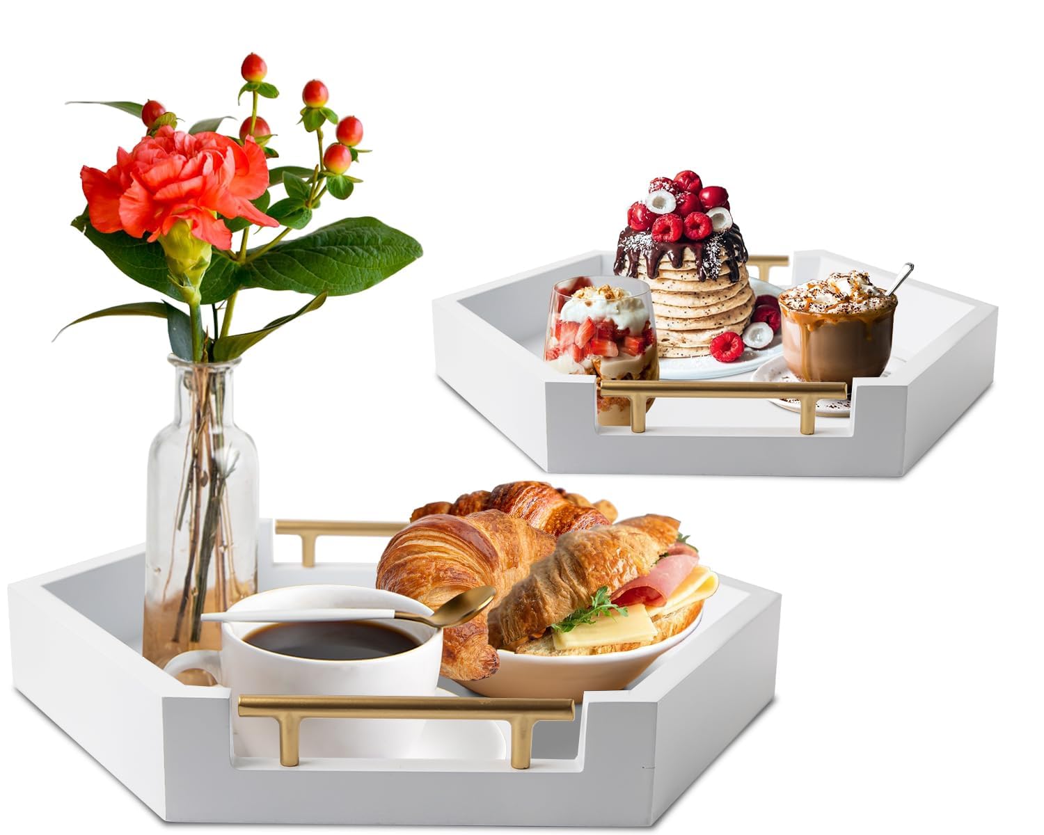 Amazon｜ハニカムサービングトレイ 金色のハンドル付き – 木製六角形