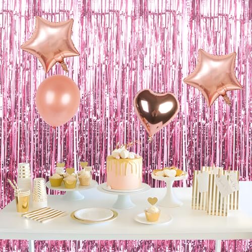 Bomiclss 2Pcs 3.32×6.8ft Tinsel Curtain Glitter Party Decorations Curtain Backdrop Streamers Foil Fringe, Metallic Tinsel Foil Curtains Background Streamers for Birthday Wedding Baby Shower (Pink) - Image 6