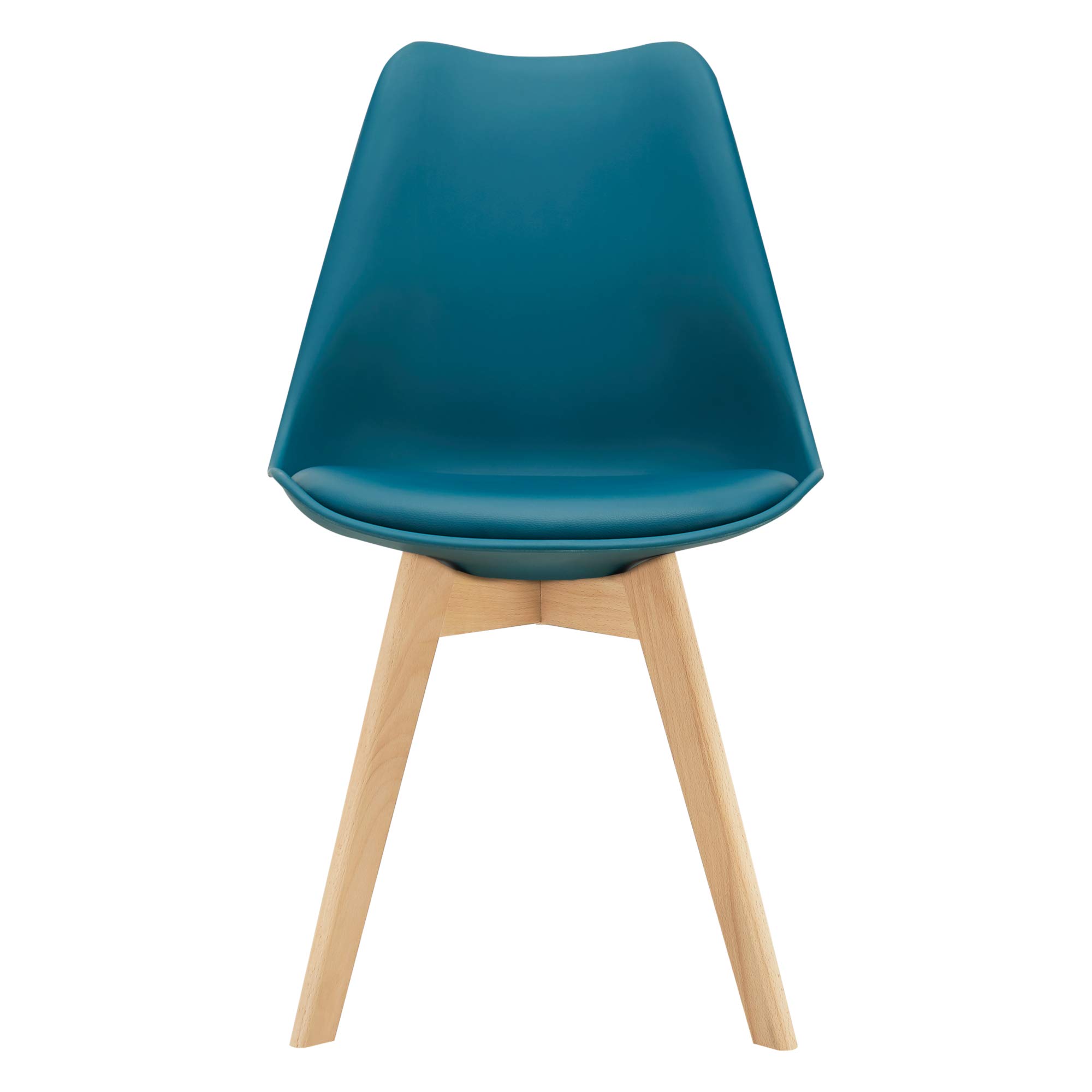 [en.casa] Set 2 Sedie con Gambe in Legno di Faggio e Scocca Rivestita in Similpelle Seduta Imbottita Design Ergonomico per Sala Pranzo Cucina Ufficio - Turchese
