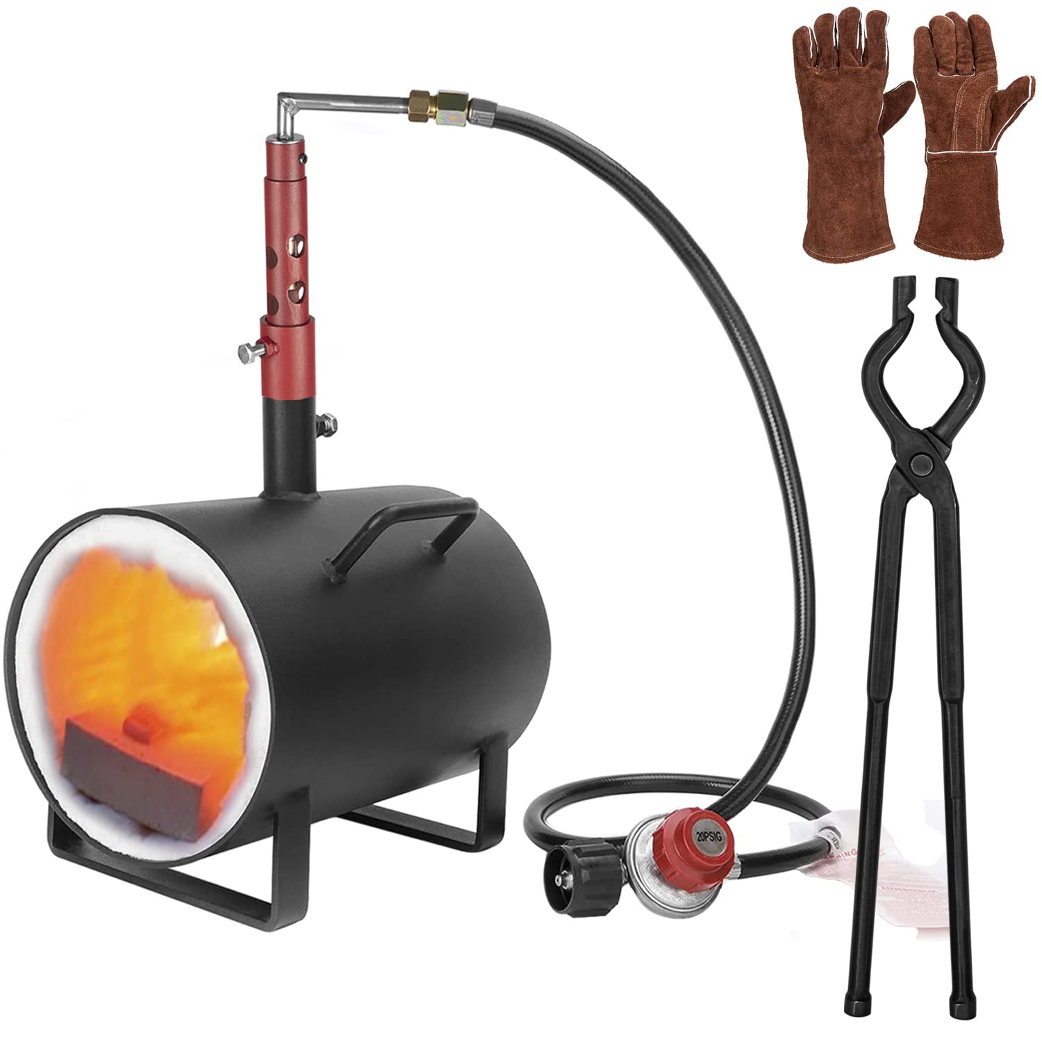 Photo 1 of Propane Gas Forge Single Burner, Blacksmithing Forge Portable for Knife & Tool Making, Farrier Forging Blacksmith Tools Equipment Large Capacity Oval Forge with 16.85‘’ V-Bit Tongs & Welding Gloves