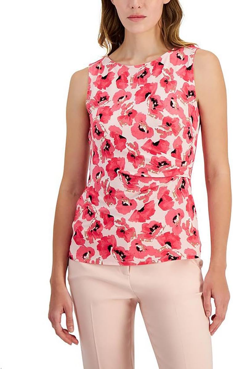 Anne Klein Women's Plus Size Printed Ity Side Pleat Scoop Nk Tank
