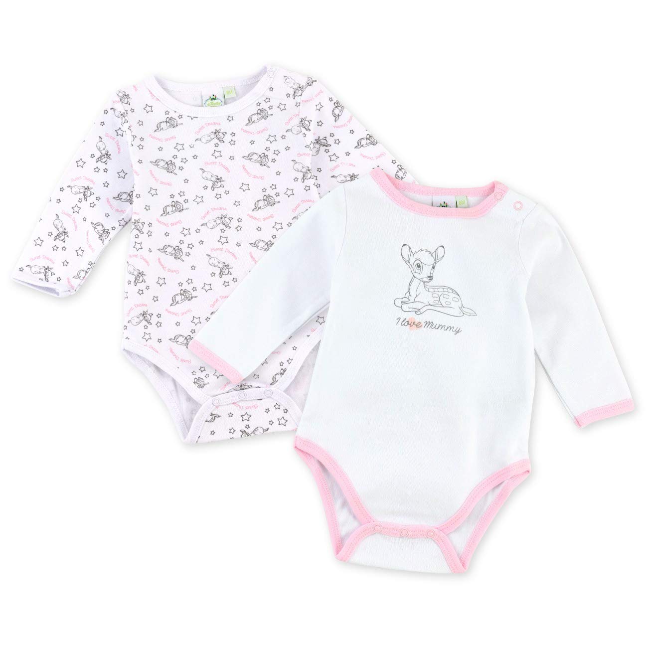 2er Pack Disney Bambi Lagarmbody weiß rosa 18-24 Monate (92)