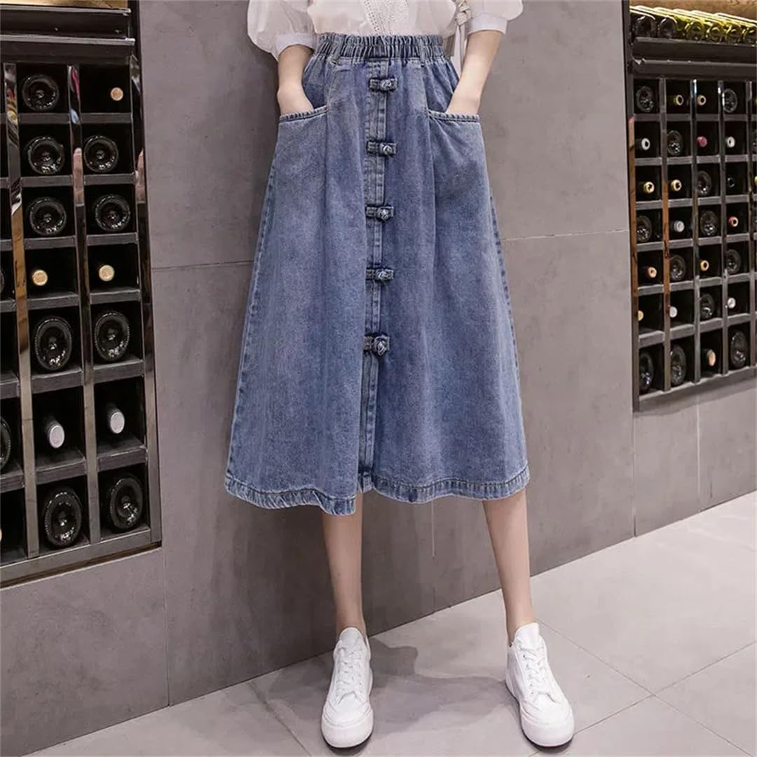 Gonna di Denim delle donne Primavera Estate Elastico Vita Alta Lungo Hip Gonne Moda Femminile Casual A-Line Cowboy Gonne