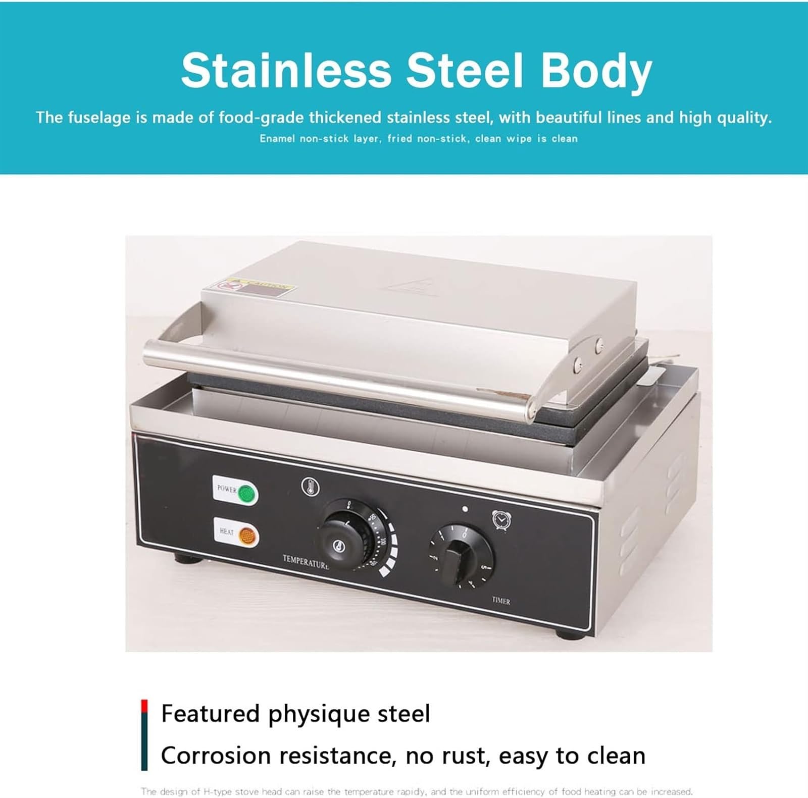 Piastra per waffle professionale a forma di pesce, antiaderente, per waffle belgi, facile da pulire, con controllo della temperatura regolabile, design compatto in acciaio inossida,
