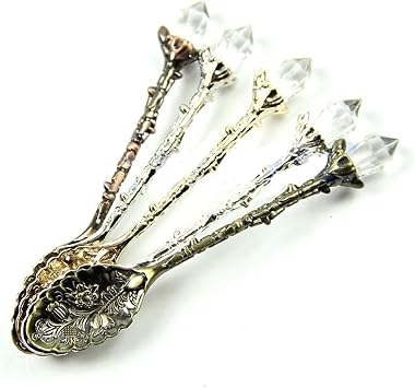 Yalulu 5Pcs Retro Crystal Alloy Stereoscopic Coffee Spoon Tea Spoon Dessert Spoon Ice Cream Spoons