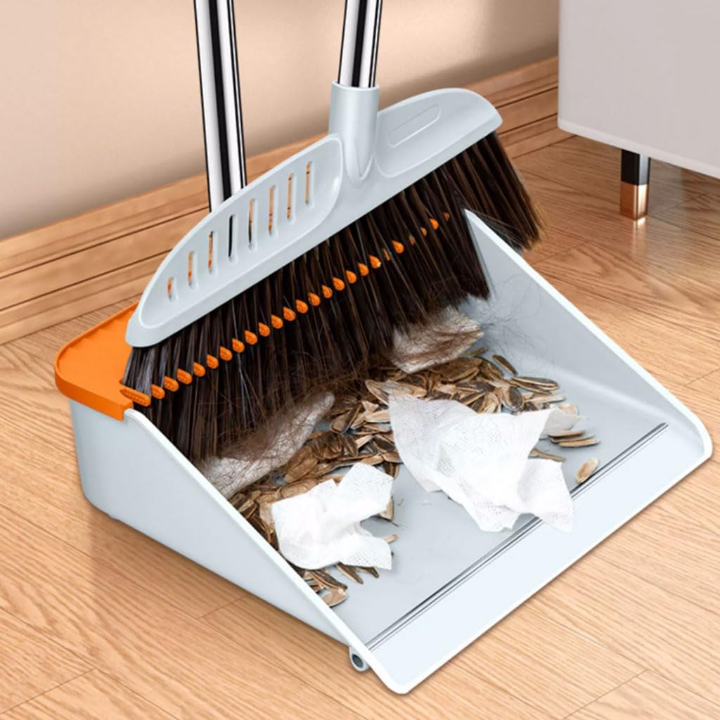 ブラックちりとり 長いハンドル付き ほうきとちりとりセット 家庭用