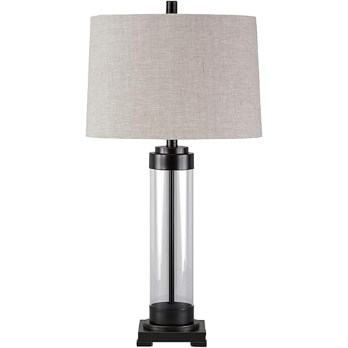 Signature Design by Ashley Talar Industrial 30" Glass Table Lamp with Drum Shade, Bronze Finish