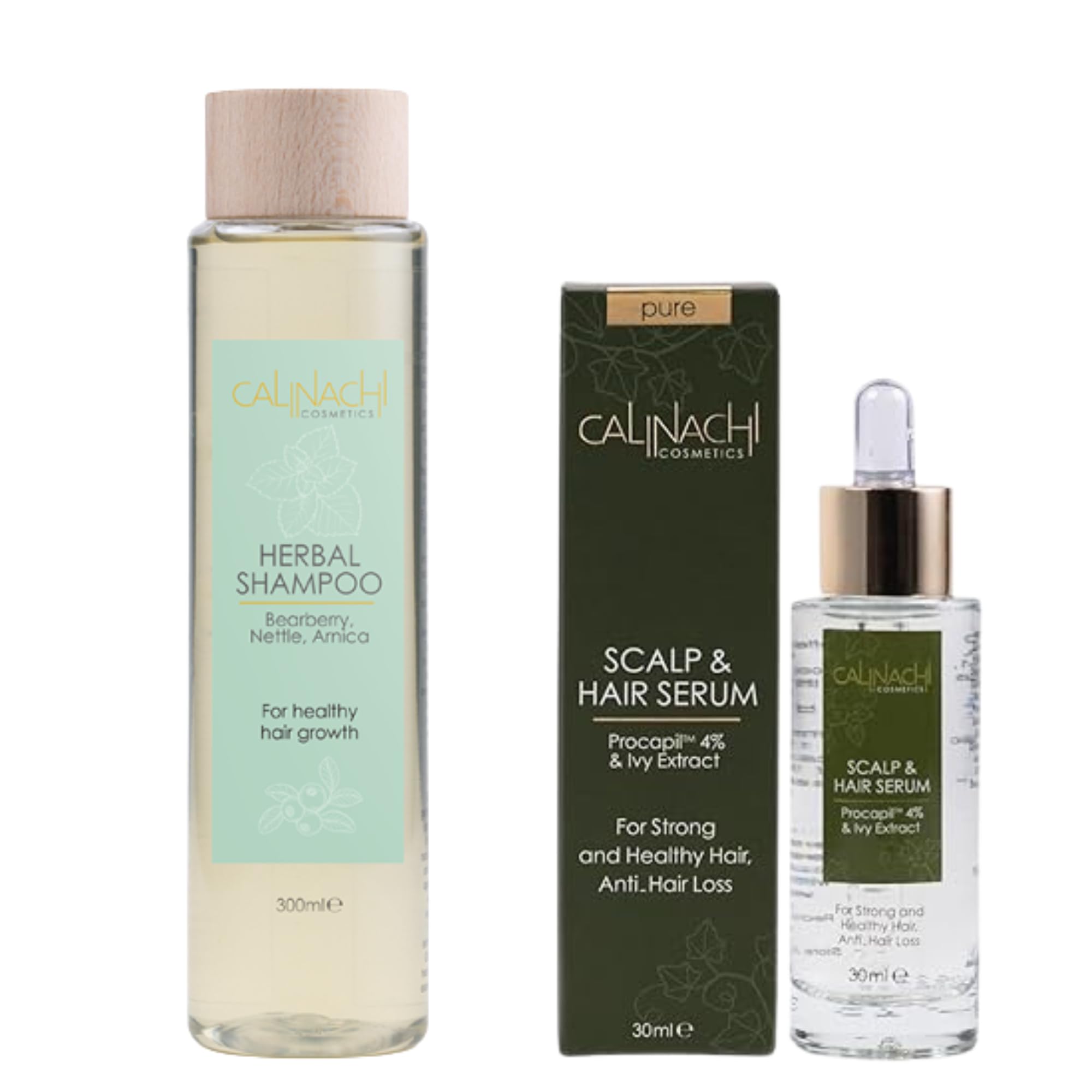 CALINACHI Kräuter-Shampoo & Haarserum Set 300+30 ml Procapil | 2-Schritte Kopfhaut-Routine aus Bärentraube-Kräuter-Shampoo und leichtem Serum für Glanz und bessere Kämmbarkeit