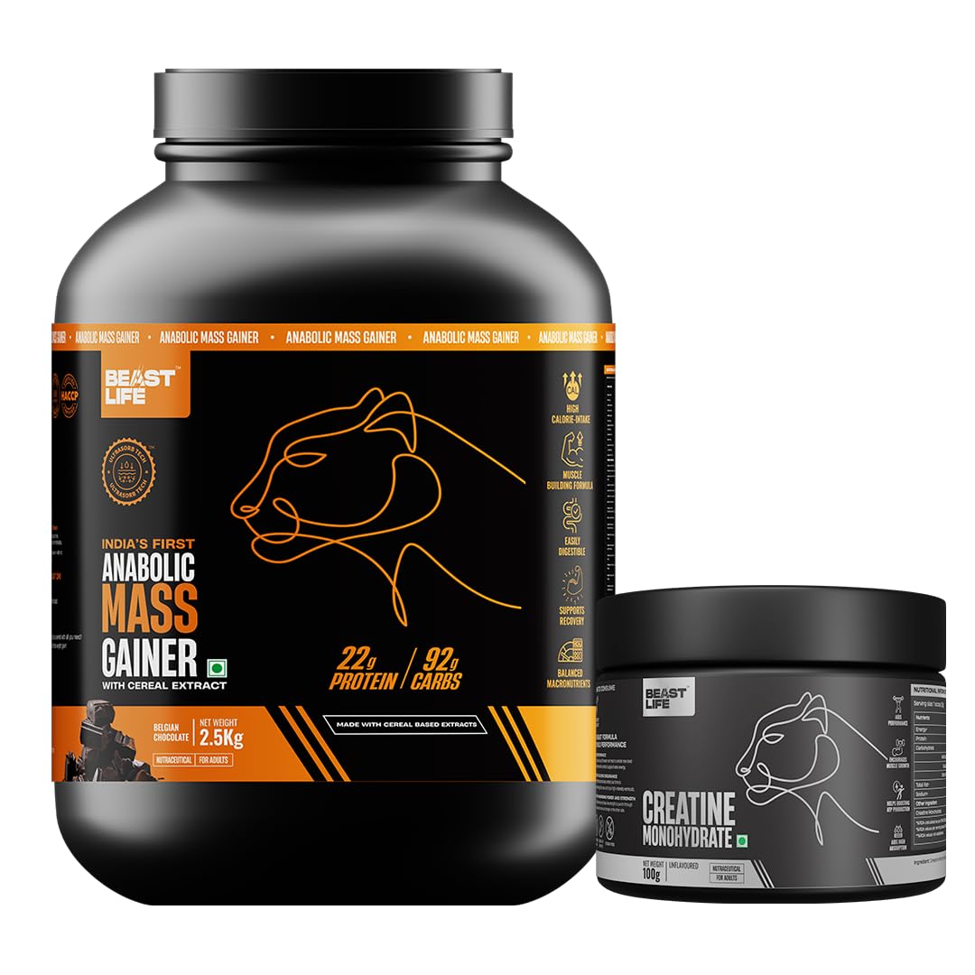 BeastLife High Protein Mass/Weight Gainer 2.5 KG with Creatine Monohydrate 100g | Belgian Chocolate, Unfalvoured | For Muscle Gain & Fast Growth | Cereal-Based Formula, No Maltodextrin-image-49