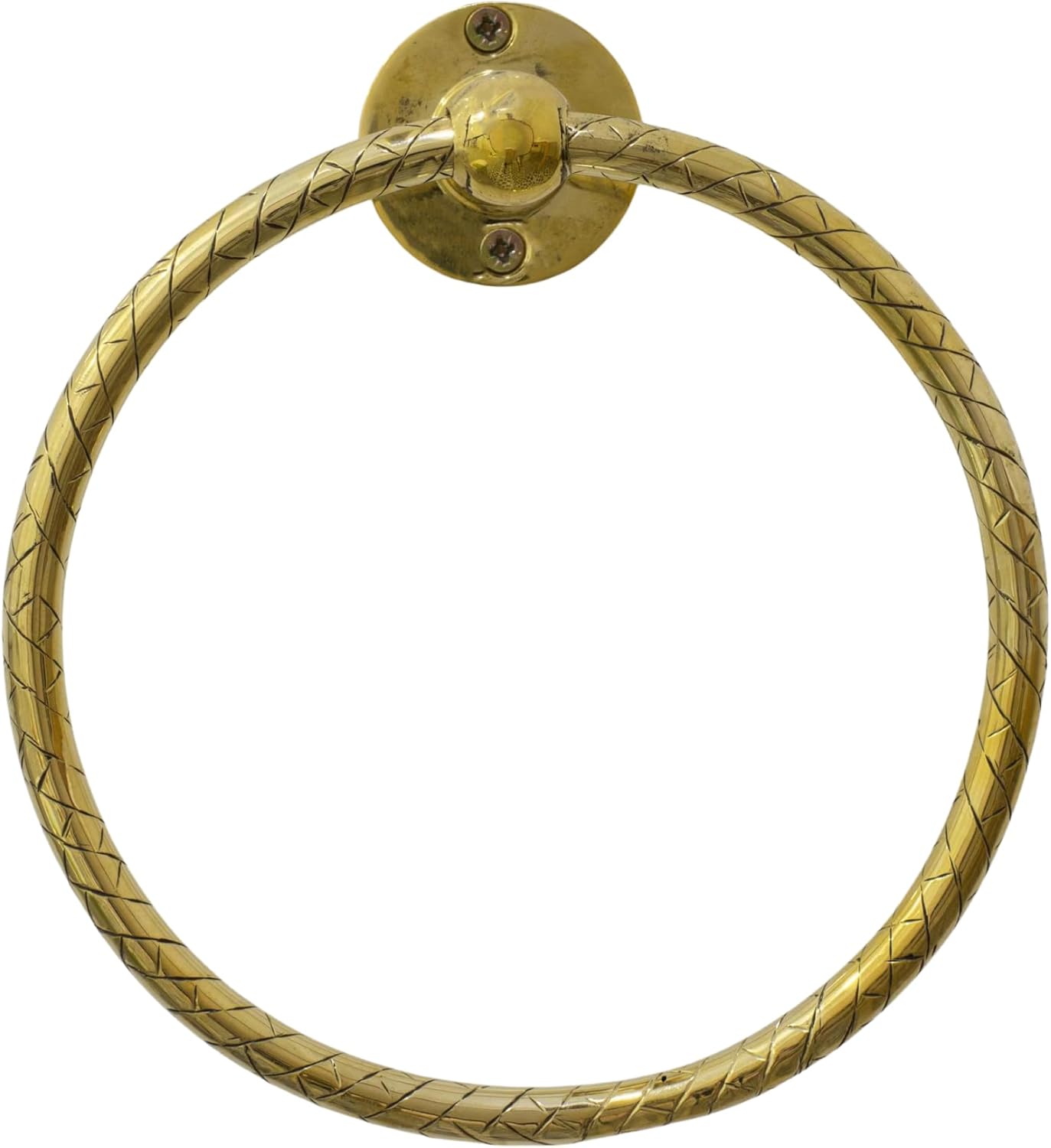 Unlacquered Golden Brass Towel Ring – 6 Inch Handcrafted Wall-Mounted Towel Holder for Bathroom & Kitchen, Vintage Hand Etched Towel Ring