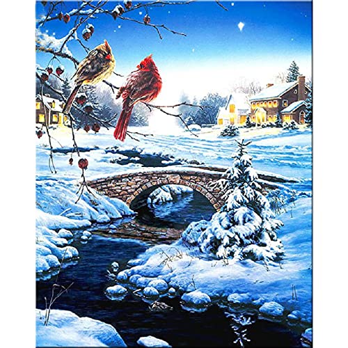 Diamant painting 5D paysage d'hiver pour décoration salon et loisirs créatifs