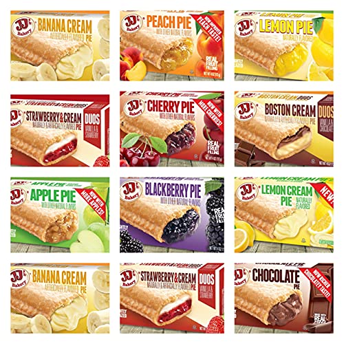 Generic JJ's Bakery 12 x Mini Pie's Total Cherry Pie Blackberry Pie Apple Pie Peach Pie Banana Cream x 2 Strawberry Cream x 2 Boston Cream Lemon Cream Chocolate Lemon Pie