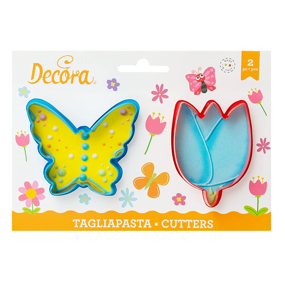 Decora 0255075 Set 2 Tagliapasta Farfalla E Fiore, In Plastica, Il Kit Ideale per Creare Decorazioni in Pasta di Zucchero o di Gomma, Made in Italy, Design originale. Confezione da 2 pezzi.