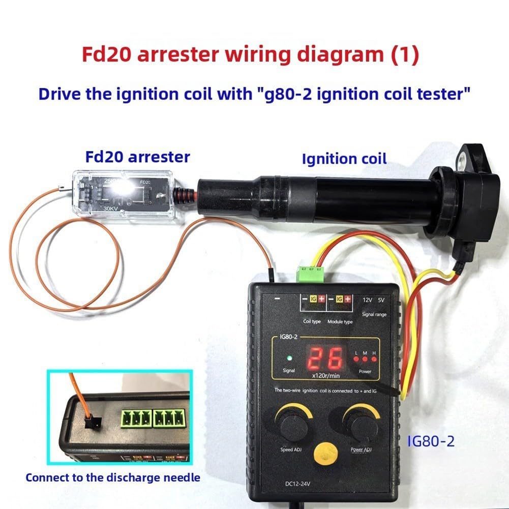 Zoegneer Tester per bobina di accensione IG80 e scaricatore FD20 per rilevamento di perdite di scintille automobilistiche 25kV 30kV strumento ad alta tensione per auto, moto, camion, nero