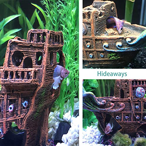 Image of Ulifery Aquarium Shipwreck Sunken Pirate Ship, Fish Tank Decorations Battleship War Boat for Betta Extra Large XL for 55-75 Gallon Tank