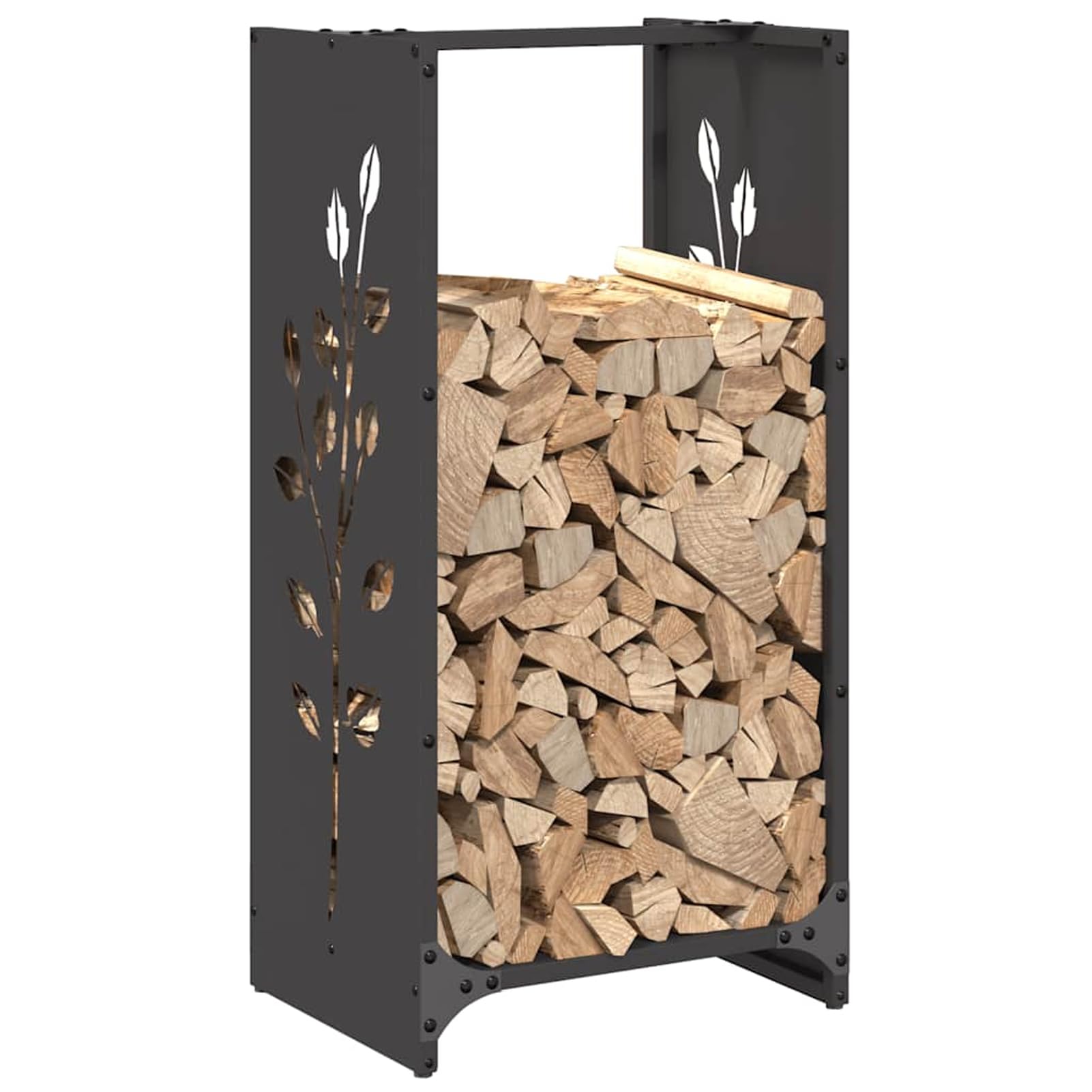 Gecheer Brennholzregal Schwarz 40x30x80 cm Kaltgewalzter Stahl, Kaminholzregal Kaminholzunterstand für innen und außen Lagerfeuer Camping Reisen864219
