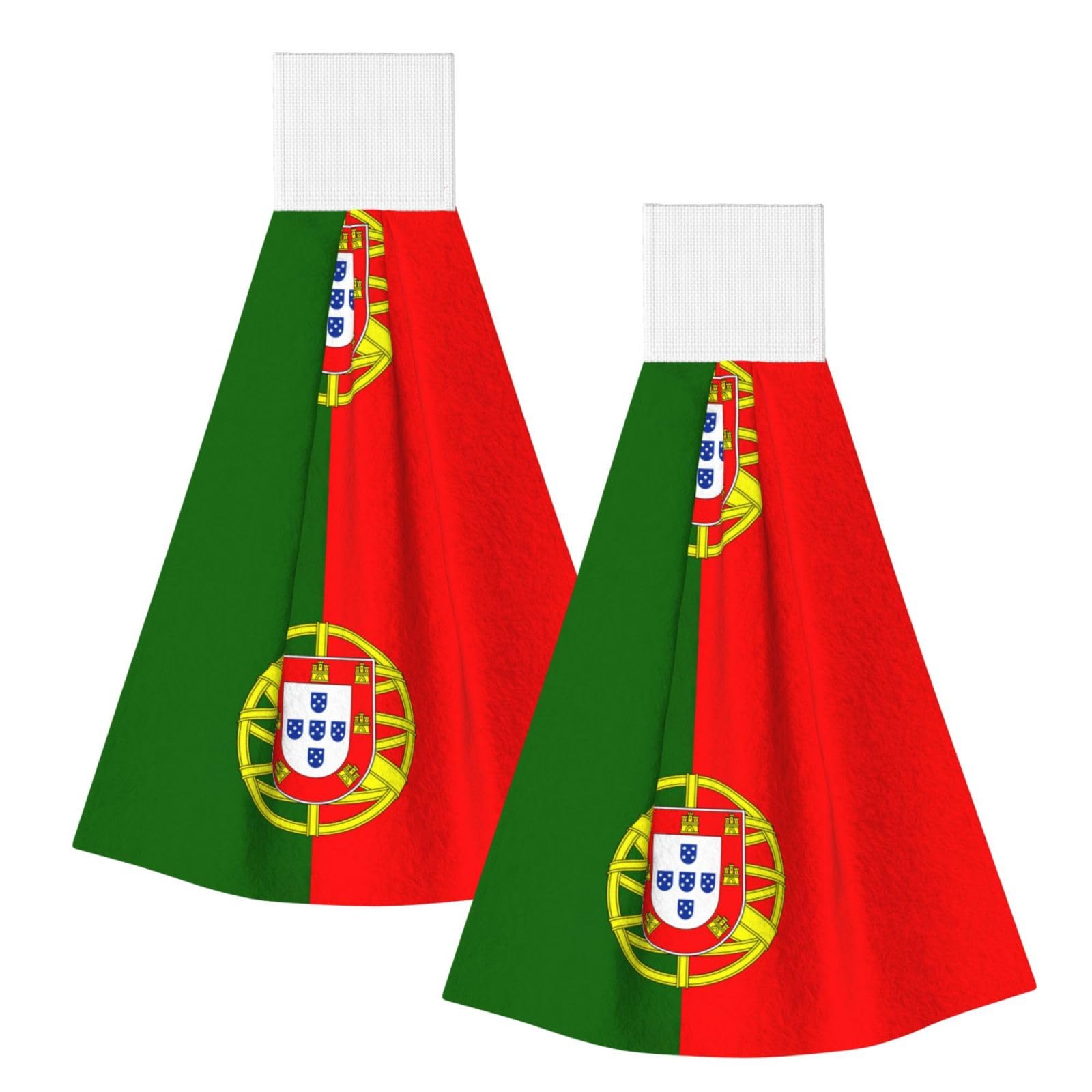 DUWAA Portuguese Flag Print Hanging Hand Towel Quick Dry Bathroom Towel Soft Kitchen Towel