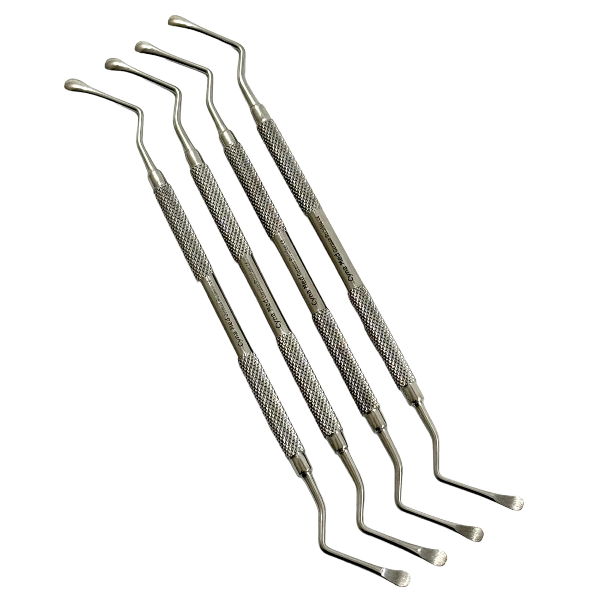 Set of 4 - Lucas Dental Curettes, Double-Sided, Non-Serrated, with Knurled Grip Handle, Oral Care - German Stainless Steel