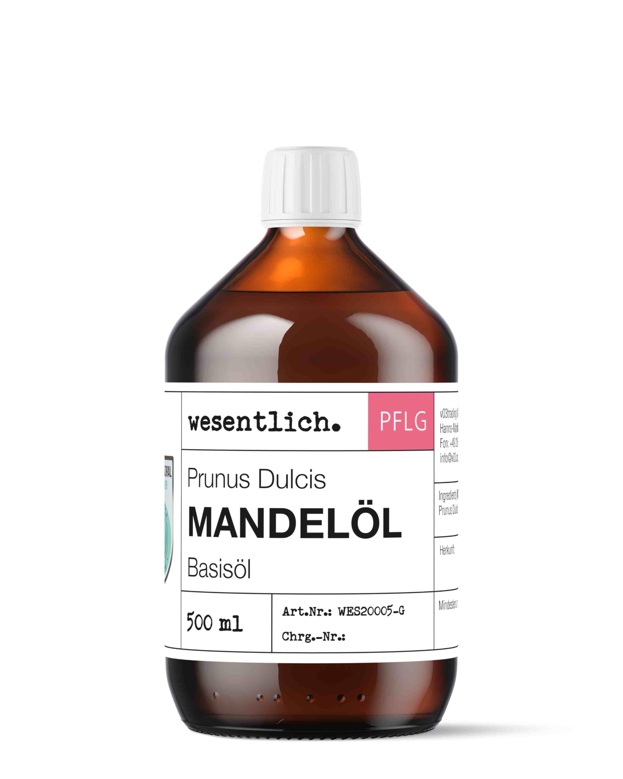 wesentlich Mandelöl 500ml - reines Basisöl für Haut & Haar, hochwertig raffiniert