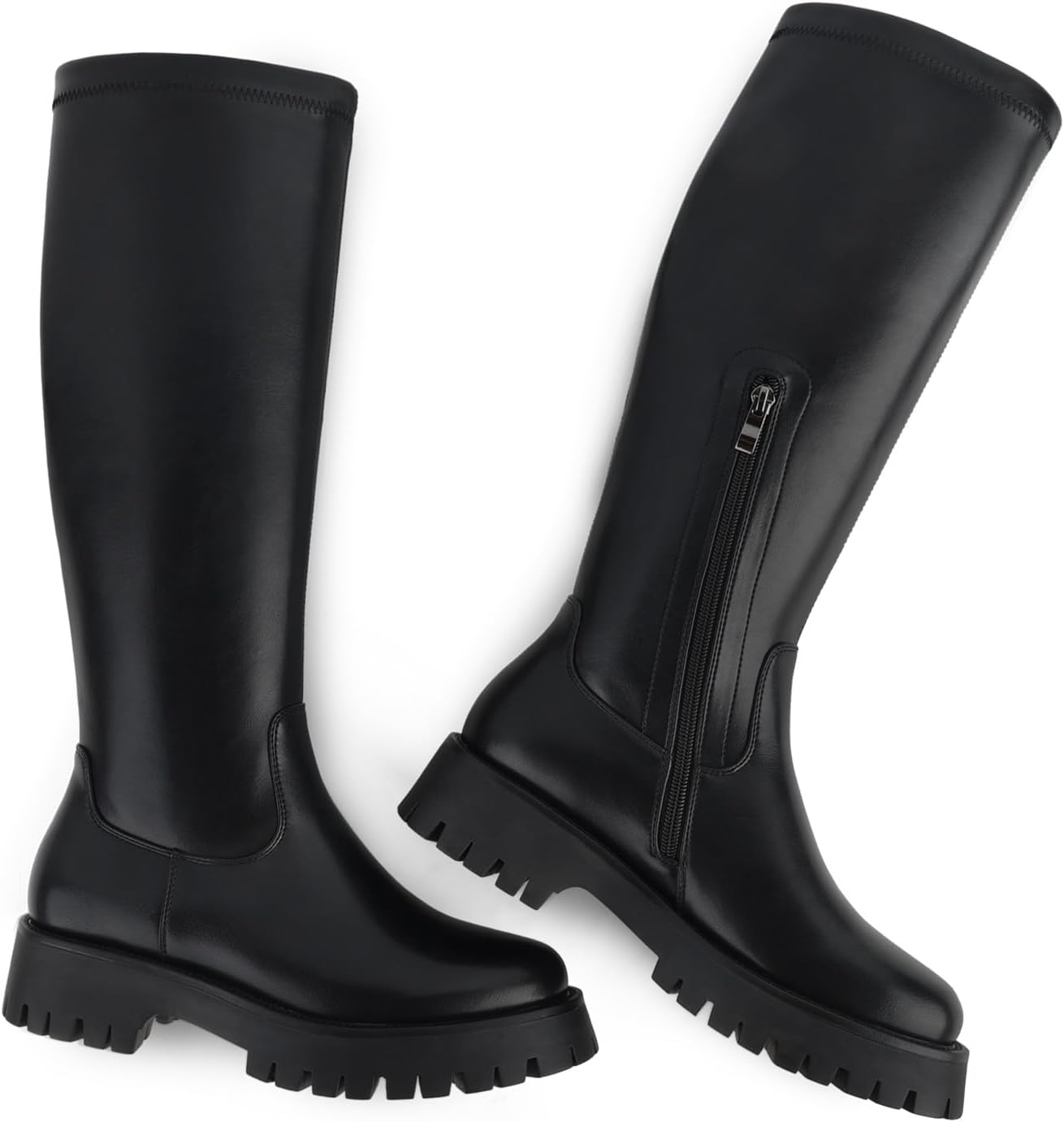 FancyQueen Knee High Boots for Women - Chunky Platform Round Toe Tall Boots with Side Zipper - Image 5