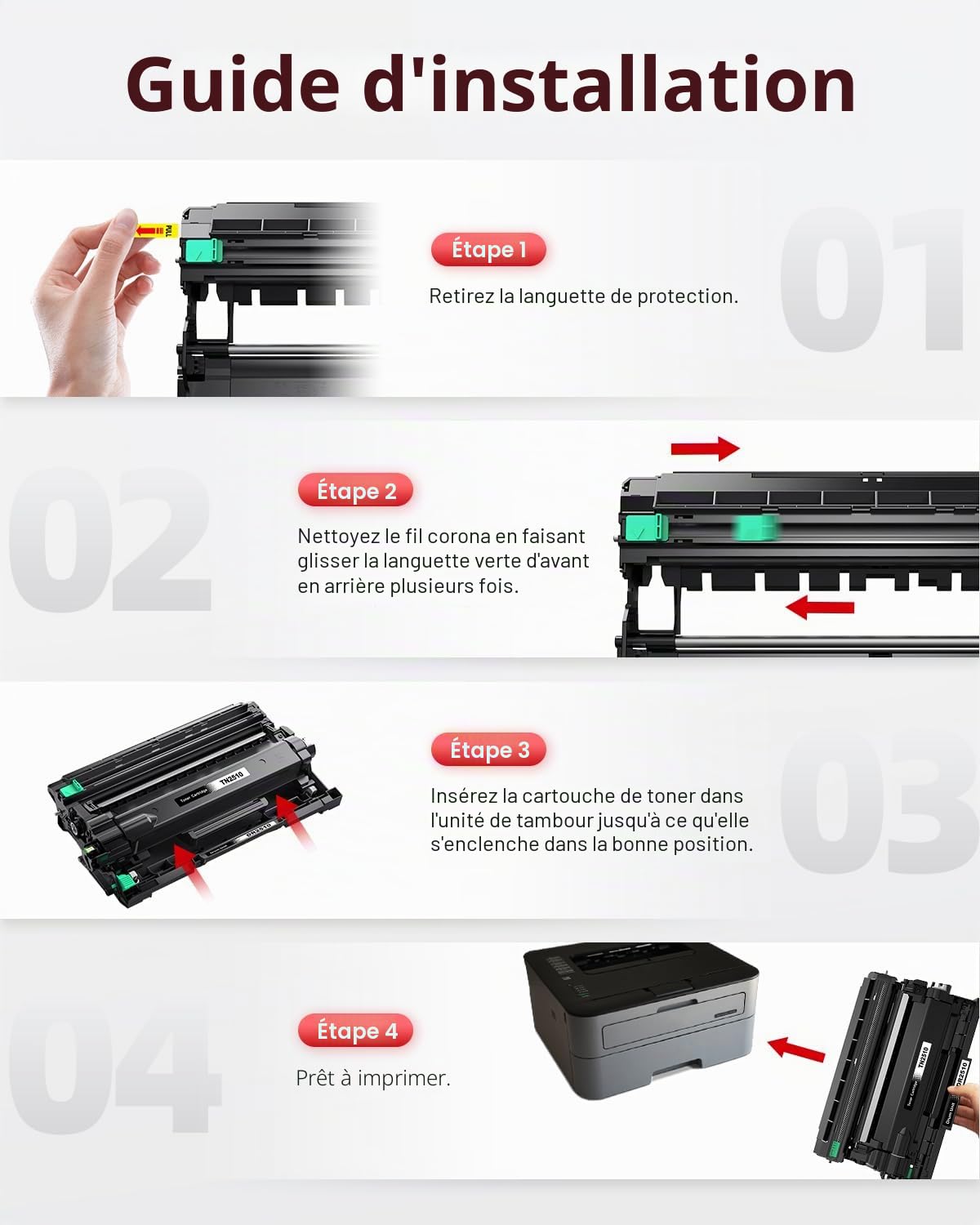 DR2510 DR-2510 Tambour 15000 Pages Compatible pour Brother HL-L2400DWE HL-L2445DW DCP-L2620DW DCP-L2627DW DCP-L2660DW DCP-L2665DW MFC-L2800DW MFC-L2827DW MFC-L2835DW MFC-L2860DW(1-per)