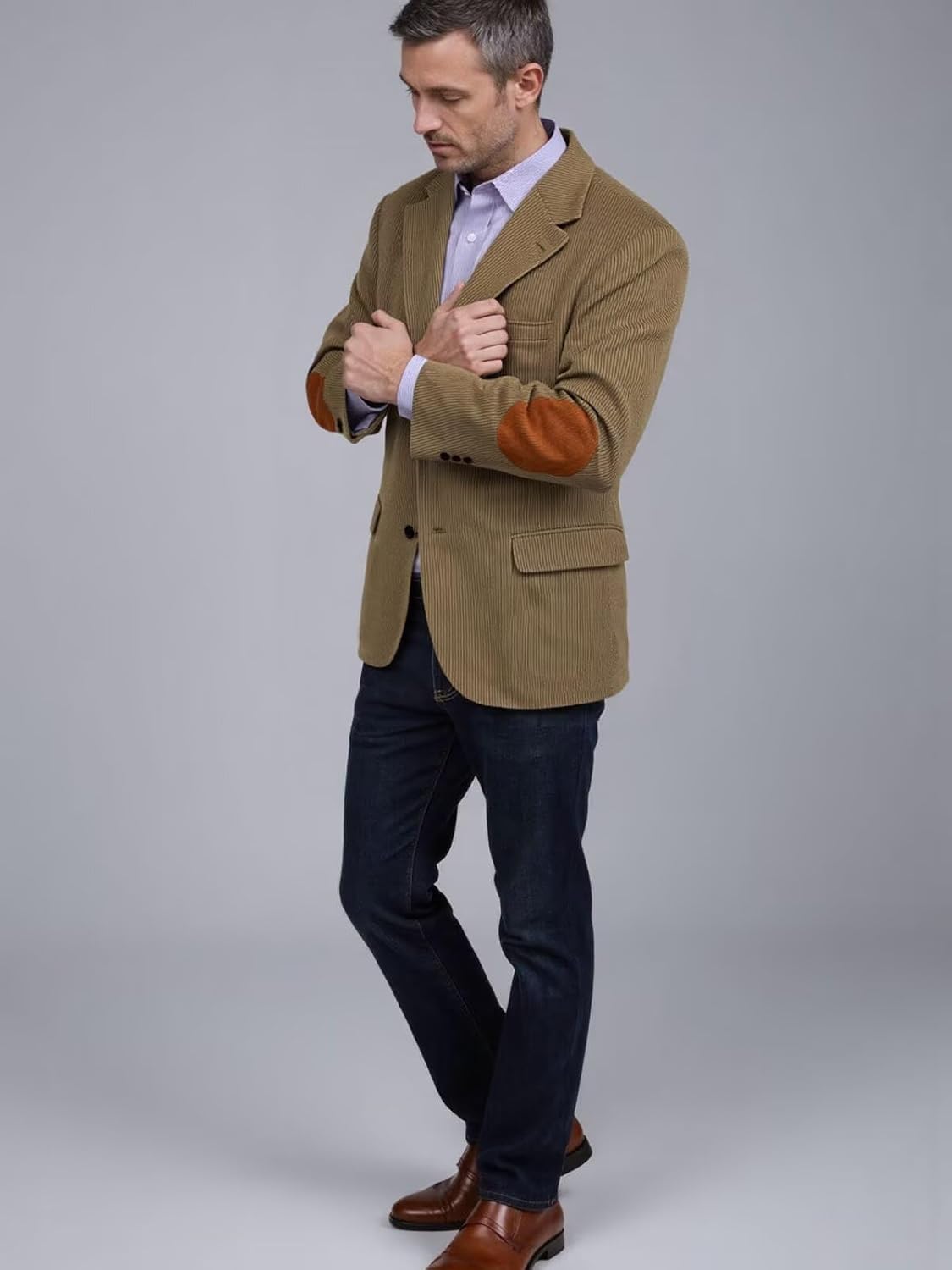 Men's Corduroy Blazer Formal Slim Fit Business Sport Coat with Elbow Patch Casual Mens Suit Jacket