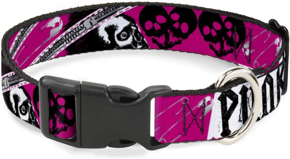 Buckle-Down 16-23" Punk Princess with Zippers & Skulls Plastic Clip Collar, Wide Medium