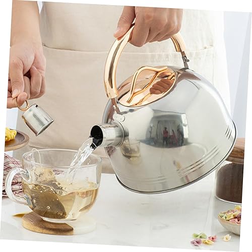 Miniatura 4 de Hervidor de té silbante para estufa, inducción, capacidad de 2.2 cuartos de galón/2 litros, hervidor de agua de ebullición rápida con silbato fuerte
