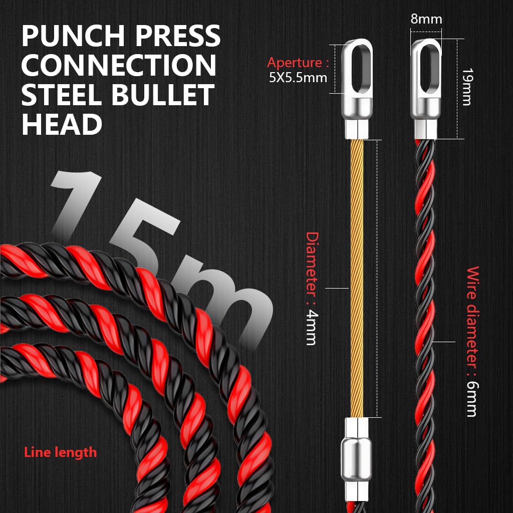 Serplex® 50ft Fish Tape Wire Puller Pulling Wire Through Conduit Easy Wire Puller Tool with Dual Looped Ends Braided Flexible Wire Puller Tool for Walls, Floors, Electrical Conduit, Networking