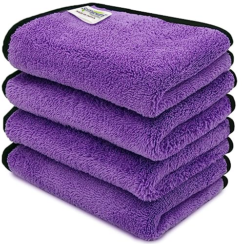 Image of SOFTSPUN Microfiber Hand & Face Wipes 280 GSM 20x30 Cms, 4 Piece Towel Set, (Purple) Super Soft & Silky for Hand, Face and Body - Hypoallergenic Sensitive Skin Wipes & Washcloths.