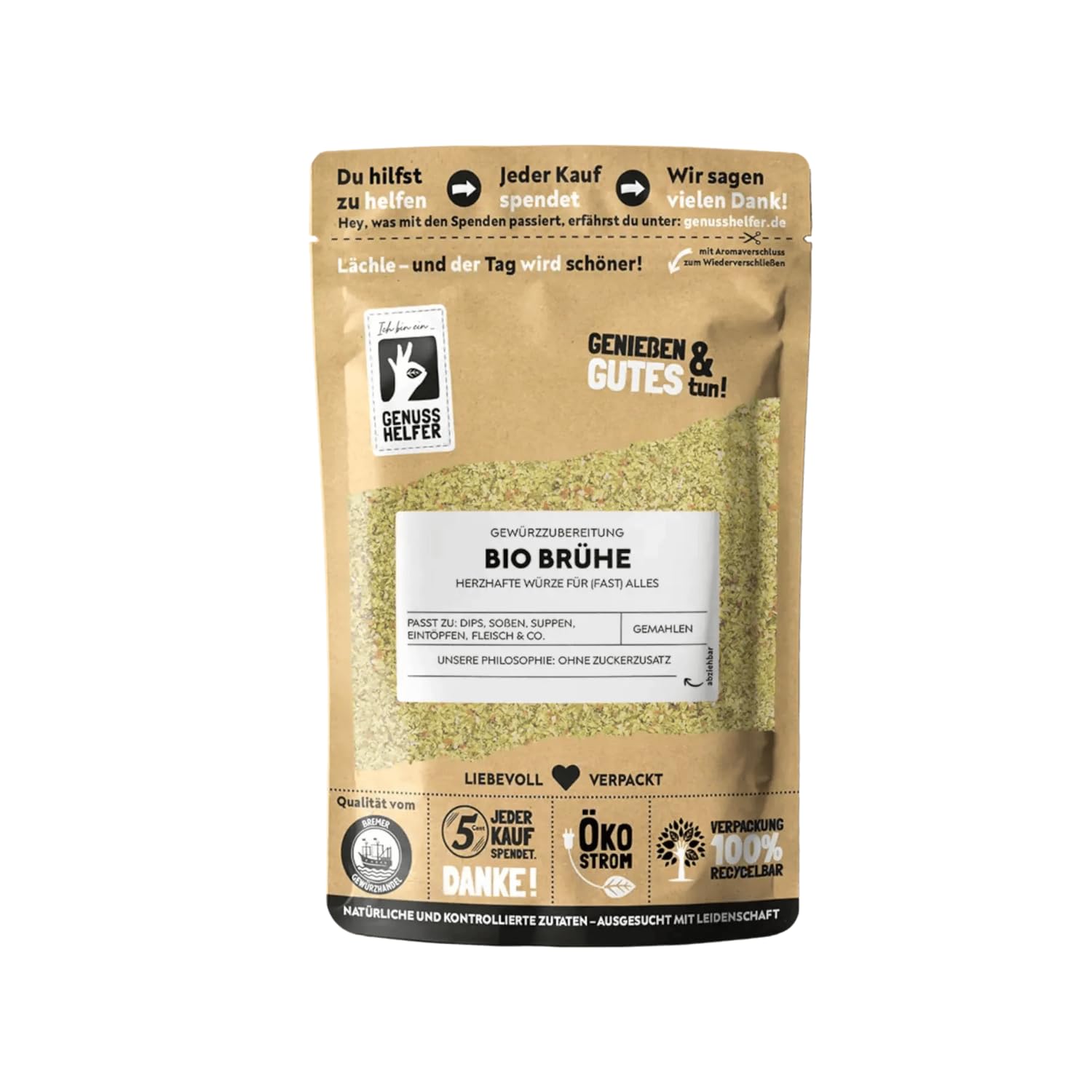 Bremer Gewürzhandel Bio-Brühe, Bio Gemüsebrühe ohne Hefe und Glutamate, Suppenpulver, zum Kochen von Suppen und Saucen, 250g