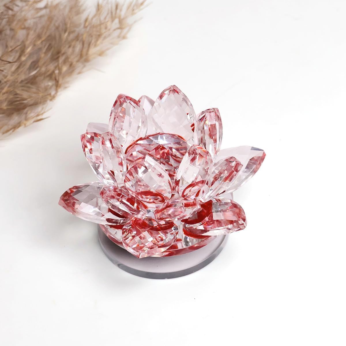 Segoy Red Crystal Lotus Flower Bouquet Large Size – Quartz Crystal Glass Lotus Flower Figurine 13Cm – Elegant Multicolor Decorative Craft For Home Décor, Birthday & Wedding Gift