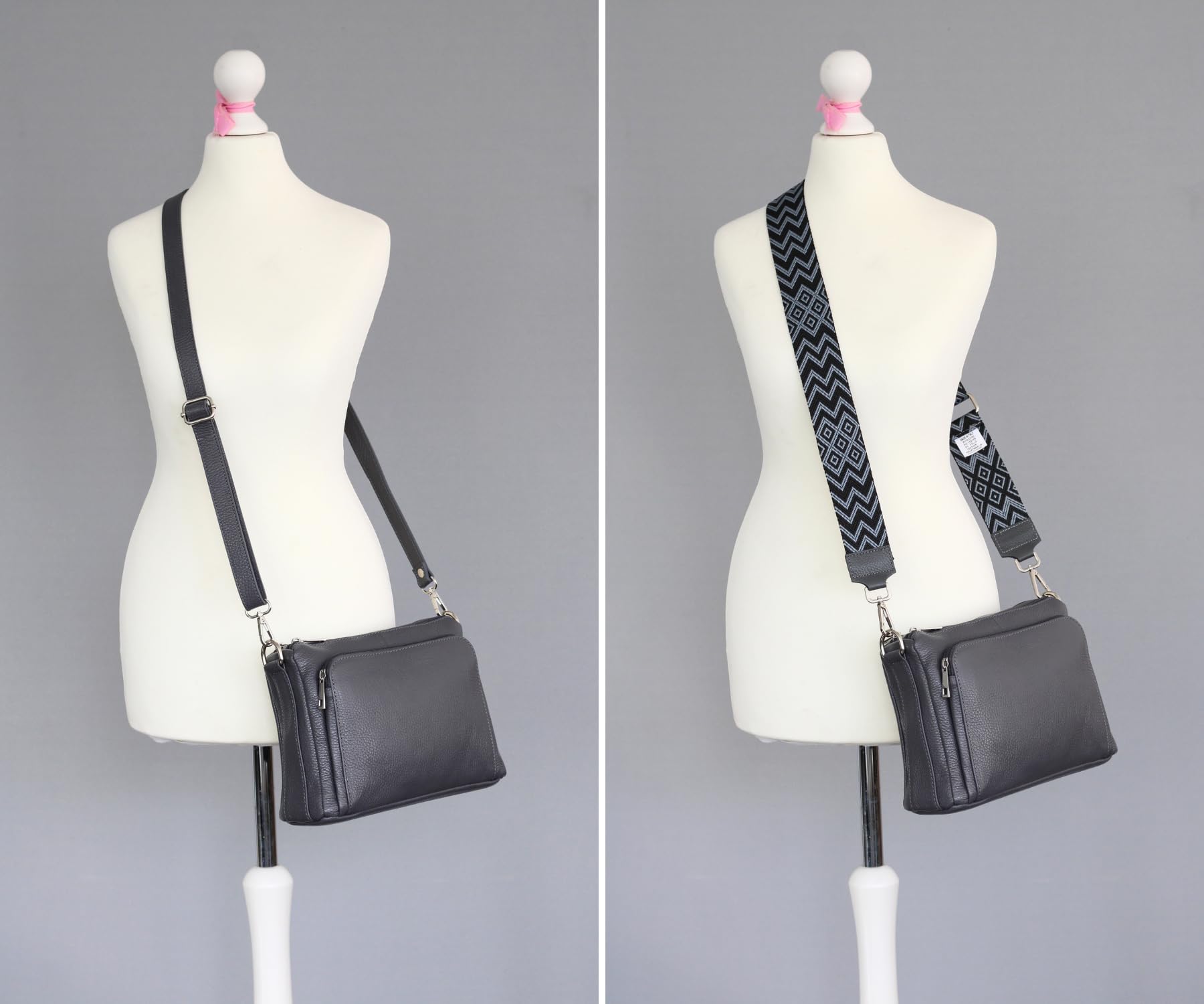 Adel Bags Becky Damen Umhängetasche Echtleder Handgefertigt Crossbody Bag | Damen Schultertasche mit Ledergurt & gemustertem Riemen, Echtes Leder, 5 Fächer, Wasserabweisend, Made in Italy