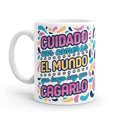 Puterful - Taza de cerámica - Cuidado con comerse el mundo - Tazas originales - Tazas con mensajes divertidos - Tazas divertidas - Taza con frase - Taza para café - 325ml Cover