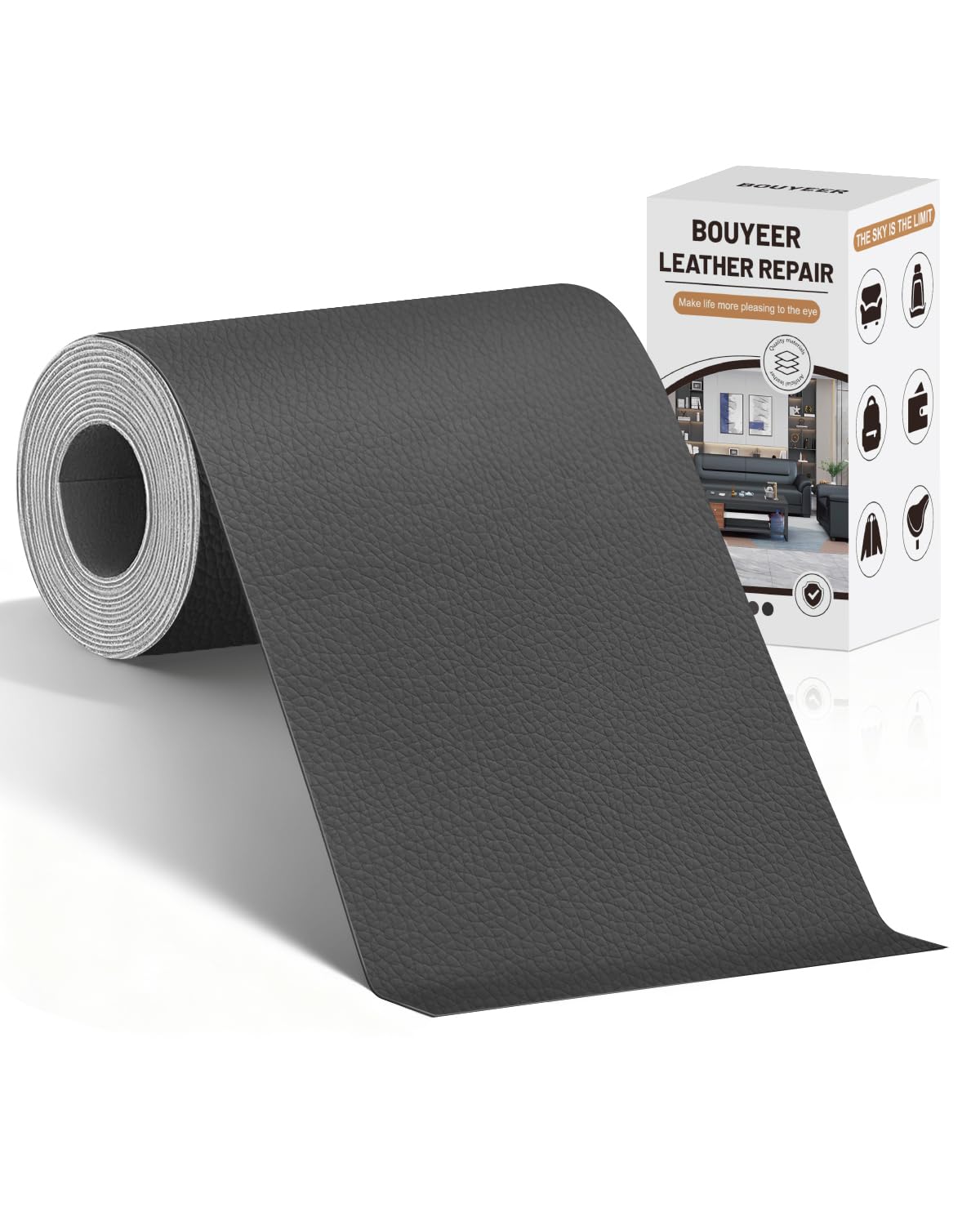 BOUYEER Leder Reparatur Set,Kunstleder Selbstklebend, Umweltfreundliche & Geruchsfrei Kunstleder Reparaturset, Möbel/Sofa/Autositze/Taschen/Renovierung