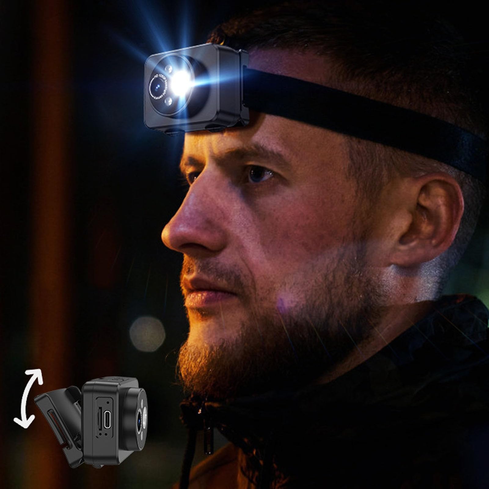 Tbest Caméra Frontale LED 1080P, Enregistreur Vidéo Mains Libres pour la Course à Pied, Le Cyclisme, Le Camping en Plein Air