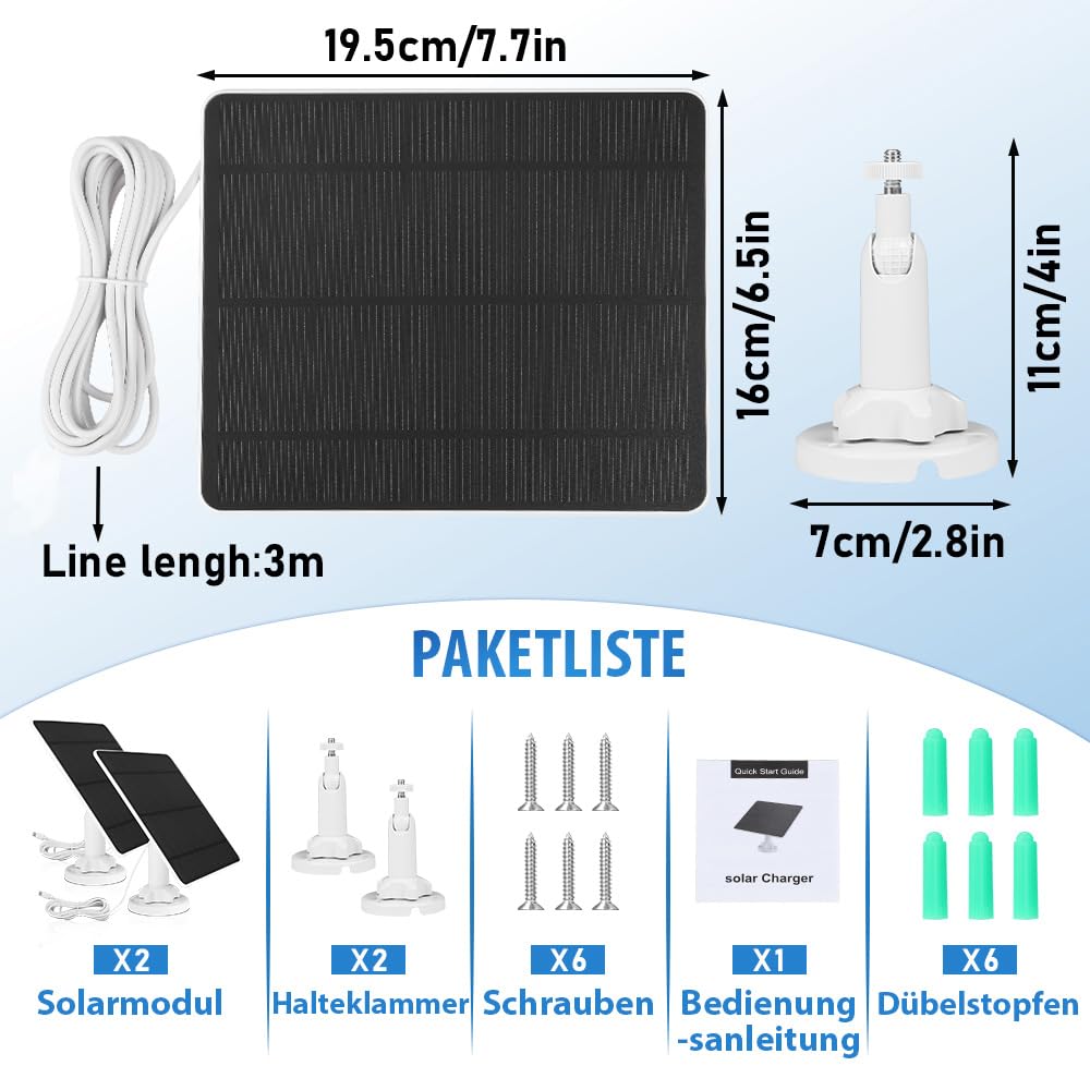 Ring Kamera Solarpanel 5W IP65 Wasserdicht 3m Kabel 360° Einstellbare Halterung 2 Pack